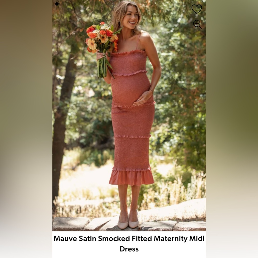 Mauve Satin Smocked Fitted Maternity Dress, size small